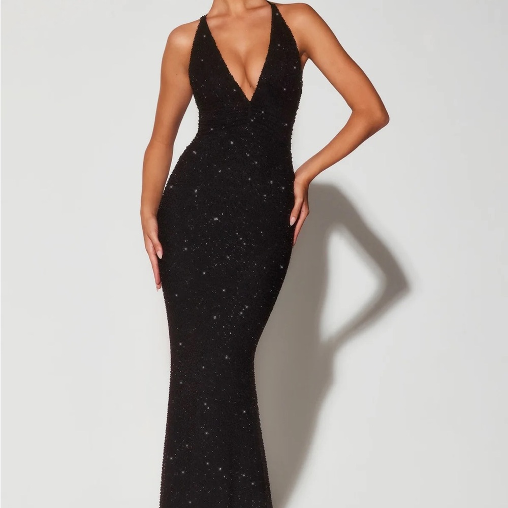 Sparkling Black Halter Dress